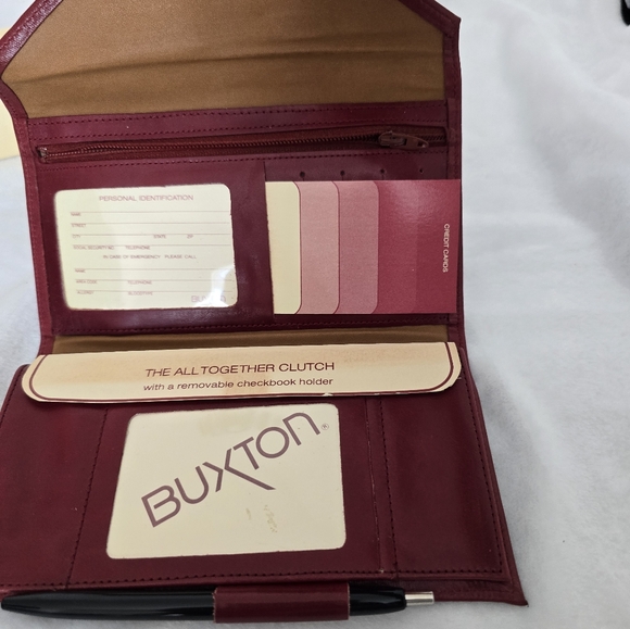 Buxton Burgundy Velvet Touch Cowhide Exterior Women’s Wallet, 7.25" NIB  VTG - Picture 2 of 3